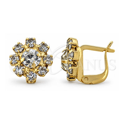 Oro Laminado Leverback Earring, Gold Filled Style Flower Design, with White Cubic Zirconia, Polished, Golden Finish, 02.63.0096.1
