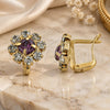Oro Laminado Leverback Earring, Gold Filled Style Flower Design, with Light Rhodolite and White Cubic Zirconia, Polished, Golden Finish, 02.63.0096.5