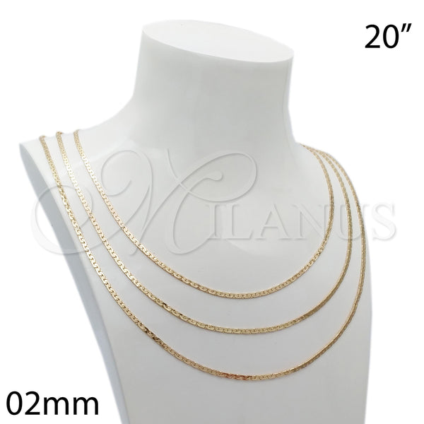 Oro Laminado Basic Necklace, Gold Filled Style Long Box Design, Polished, Golden Finish, 5.223.019.20 (0.60 Gauge, 02 MM Thickness, 20 Inches Length)