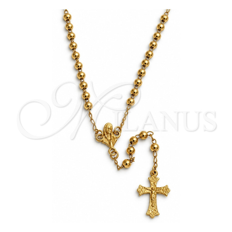 Oro Laminado Medium Rosary, Gold Filled Style Altagracia Design, Polished, Golden Finish, 5.213.004.16