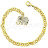 Oro Laminado Charm Bracelet, Gold Filled Style Elephant Design, with Black and White Crystal, Black Enamel Finish, Golden Finish, 03.63.0552.1 (17 MM Thickness, 7 Inches Length)