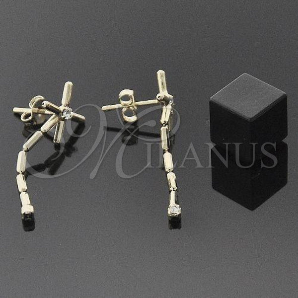 Oro Laminado Long Earring, Gold Filled Style with White Cubic Zirconia, Polished, Golden Finish, 02.01.0058