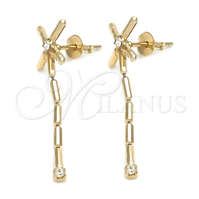 Oro Laminado Long Earring, Gold Filled Style with White Cubic Zirconia, Polished, Golden Finish, 02.01.0058 for wholesale, main product view