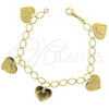 Oro Laminado Charm Bracelet, Gold Filled Style Heart Design, Polished, Golden Finish, 030.011.07 (0.50 Gauge, 03 MM Thickness, 7 Inches Length)