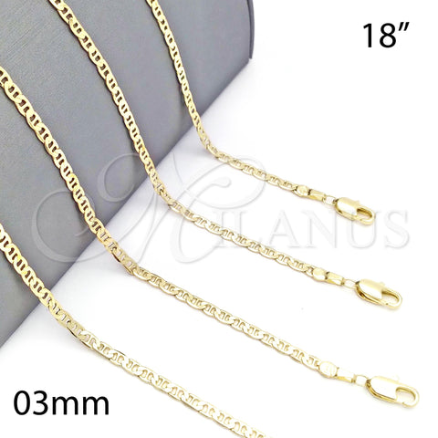 Oro Laminado Basic Necklace, Gold Filled Style Mariner Design, Polished, Golden Finish, 5.222.027.18 (0.60 Gauge, 03 MM Thickness, 18 Inches Length)