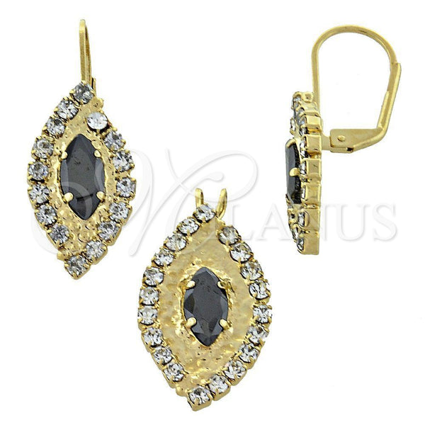 Oro Laminado Earring and Pendant Adult Set, Gold Filled Style with White Cubic Zirconia, Polished, Golden Finish, 5.057.005