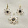 Oro Laminado Earring and Pendant Adult Set, Gold Filled Style Flower Design, with White Cubic Zirconia, Polished, Golden Finish, 5.056.001