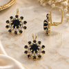 Oro Laminado Earring and Pendant Adult Set, Gold Filled Style Flower Design, with Black and White Cubic Zirconia, Polished, Golden Finish, 5.057.001