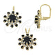 Oro Laminado Earring and Pendant Adult Set, Gold Filled Style Flower Design, with Black and White Cubic Zirconia, Polished, Golden Finish, 5.057.001