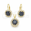 Oro Laminado Earring and Pendant Adult Set, Gold Filled Style Flower Design, with Black and White Cubic Zirconia, Polished, Golden Finish, 5.057.009