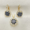Oro Laminado Earring and Pendant Adult Set, Gold Filled Style Flower Design, with Black and White Cubic Zirconia, Polished, Golden Finish, 5.057.009