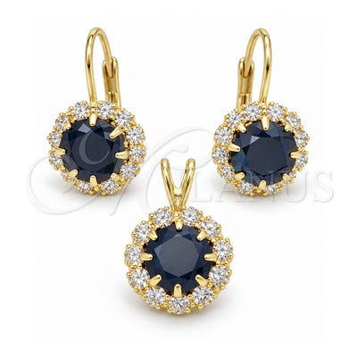 Oro Laminado Earring and Pendant Adult Set, Gold Filled Style Flower Design, with Black and White Cubic Zirconia, Polished, Golden Finish, 5.057.009