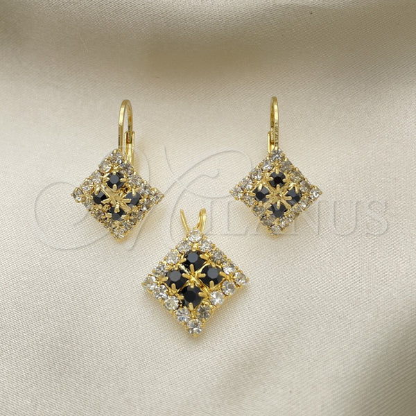 Oro Laminado Earring and Pendant Adult Set, Gold Filled Style with White Cubic Zirconia, Polished, Golden Finish, 5.056.005