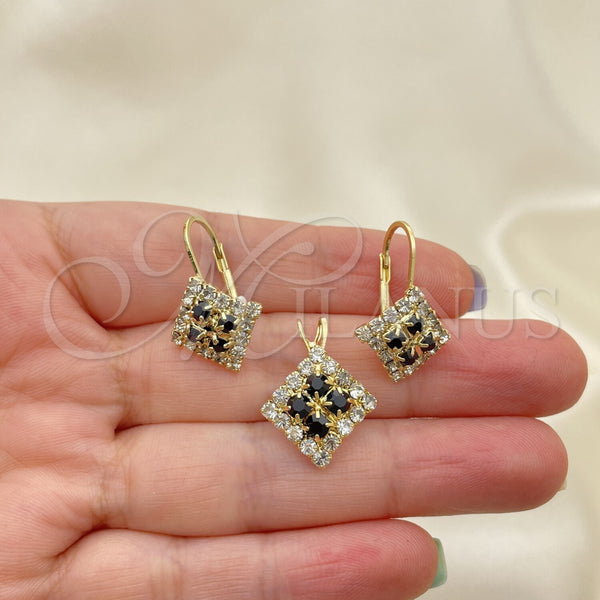 Oro Laminado Earring and Pendant Adult Set, Gold Filled Style with White Cubic Zirconia, Polished, Golden Finish, 5.056.005