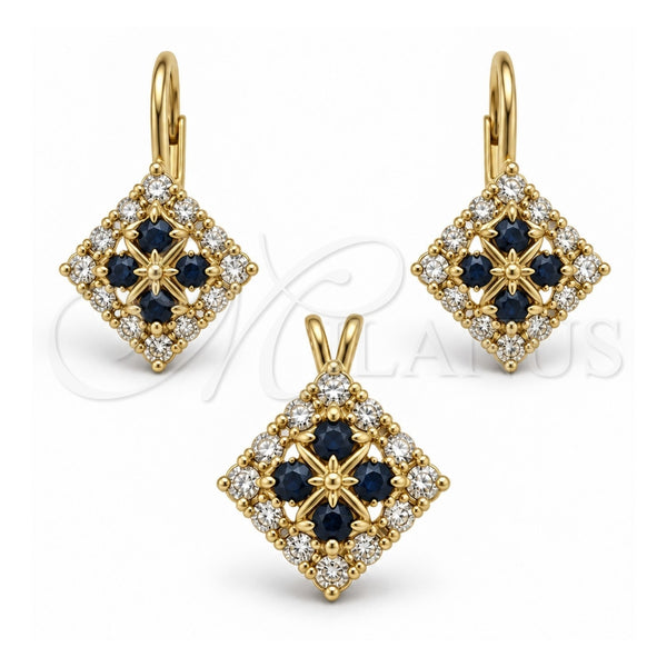 Oro Laminado Earring and Pendant Adult Set, Gold Filled Style with White Cubic Zirconia, Polished, Golden Finish, 5.056.005