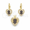 Oro Laminado Earring and Pendant Adult Set, Gold Filled Style Heart Design, with White Cubic Zirconia, Polished, Golden Finish, 5.056.009