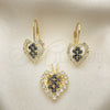 Oro Laminado Earring and Pendant Adult Set, Gold Filled Style Heart Design, with White Cubic Zirconia, Polished, Golden Finish, 5.056.009