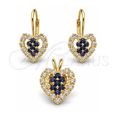 Oro Laminado Earring and Pendant Adult Set, Gold Filled Style Heart Design, with White Cubic Zirconia, Polished, Golden Finish, 5.056.009
