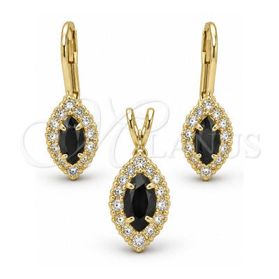 Oro Laminado Earring and Pendant Adult Set, Gold Filled Style with White Cubic Zirconia, Polished, Golden Finish, 5.058.013