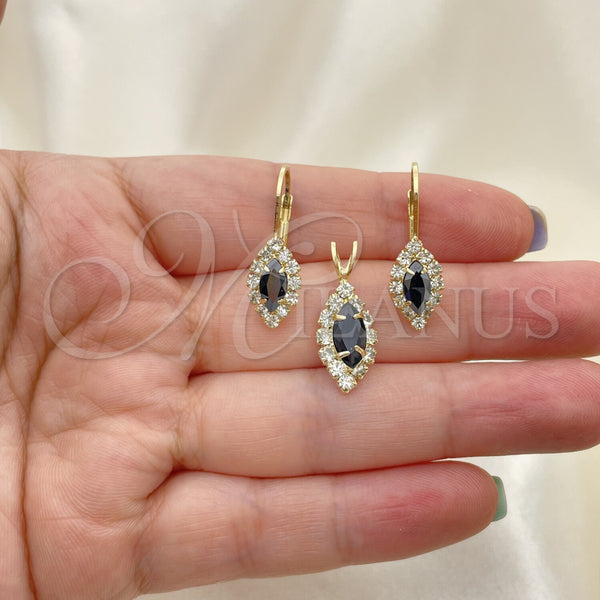 Oro Laminado Earring and Pendant Adult Set, Gold Filled Style with White Cubic Zirconia, Polished, Golden Finish, 5.058.013