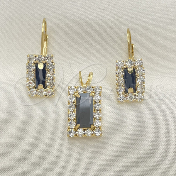 Oro Laminado Earring and Pendant Adult Set, Gold Filled Style with White Cubic Zirconia, Polished, Golden Finish, 5.057.013
