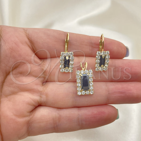 Oro Laminado Earring and Pendant Adult Set, Gold Filled Style with White Cubic Zirconia, Polished, Golden Finish, 5.057.013