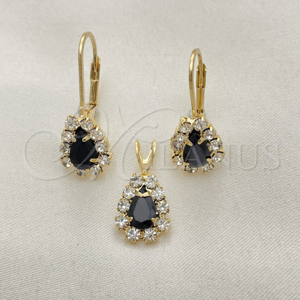 Oro Laminado Earring and Pendant Adult Set, Gold Filled Style with White Cubic Zirconia, Polished, Golden Finish, 5.056.013