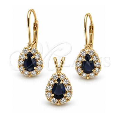 Oro Laminado Earring and Pendant Adult Set, Gold Filled Style with White Cubic Zirconia, Polished, Golden Finish, 5.056.013