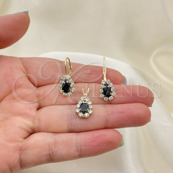 Oro Laminado Earring and Pendant Adult Set, Gold Filled Style with White Cubic Zirconia, Polished, Golden Finish, 5.056.013