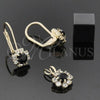 Oro Laminado Earring and Pendant Adult Set, Gold Filled Style Flower Design, with White Cubic Zirconia, Polished, Golden Finish, 5.058.009