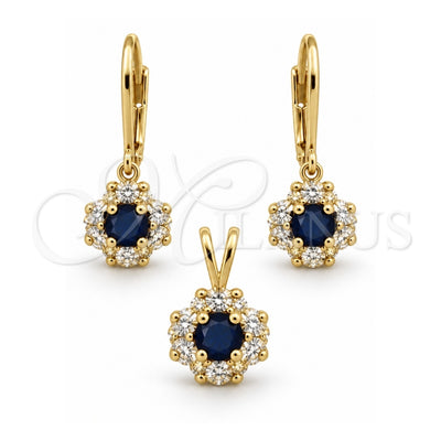 Oro Laminado Earring and Pendant Adult Set, Gold Filled Style Flower Design, with White Cubic Zirconia, Polished, Golden Finish, 5.058.009