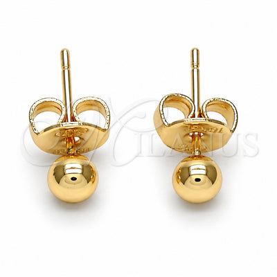 Oro Laminado Stud Earring, Gold Filled Style Ball Design, Polished, Golden Finish, 5.128.008