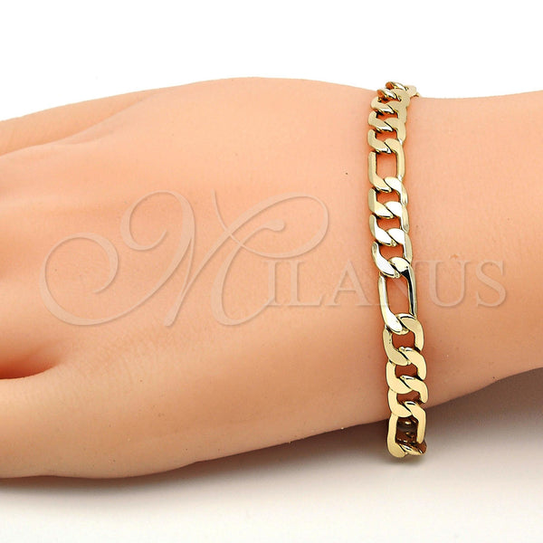 Oro Laminado Basic Bracelet, Gold Filled Style Figaro Design, Polished, Golden Finish, 5.222.013.08 (160 Gauge, Thickness, 8 Inches Length)