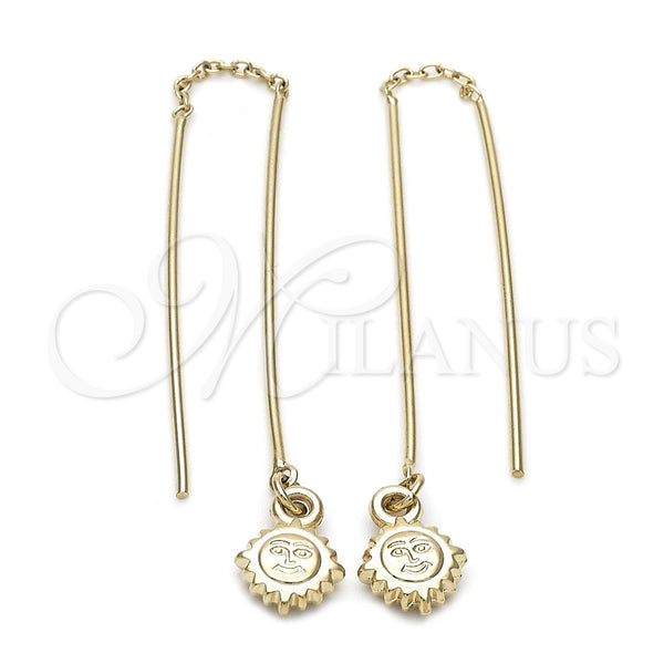 Oro Laminado Threader Earring, Gold Filled Style Sun Design, Polished, Golden Finish, 93.007