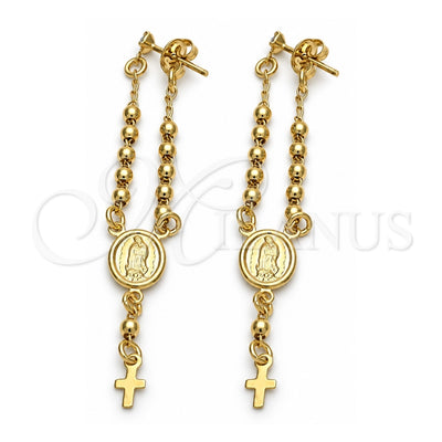 Oro Laminado Long Earring, Gold Filled Style Cross Design, with White Cubic Zirconia, Polished, Golden Finish, 5.219.012