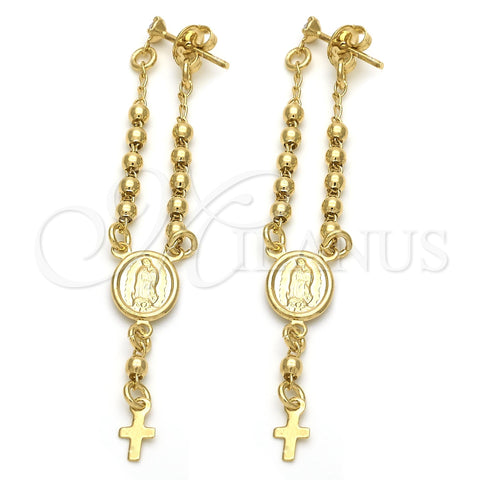 Oro Laminado Long Earring, Gold Filled Style Cross Design, with White Cubic Zirconia, Polished, Golden Finish, 5.219.012