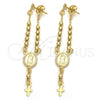 Oro Laminado Long Earring, Gold Filled Style Cross Design, with White Cubic Zirconia, Polished, Golden Finish, 5.219.012