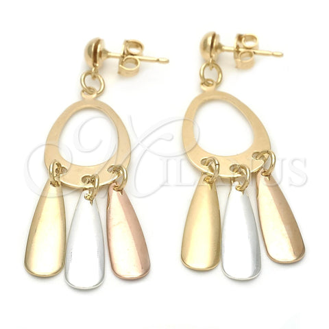Oro Laminado Long Earring, Gold Filled Style Polished, Tricolor, 74.009