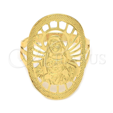 Oro Laminado Elegant Ring, Gold Filled Style Virgen Maria Design, Diamond Cutting Finish, Golden Finish, 5.178.007.07 (Size 7)