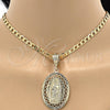 Oro Laminado Religious Pendant, Gold Filled Style Guadalupe Design, Diamond Cutting Finish, Golden Finish, 5.185.010