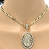 Oro Laminado Religious Pendant, Gold Filled Style Guadalupe Design, Diamond Cutting Finish, Golden Finish, 5.185.010