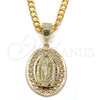 Oro Laminado Religious Pendant, Gold Filled Style Guadalupe Design, Diamond Cutting Finish, Golden Finish, 5.185.010
