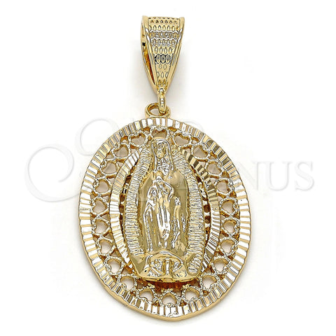 Oro Laminado Religious Pendant, Gold Filled Style Guadalupe Design, Diamond Cutting Finish, Golden Finish, 5.185.010