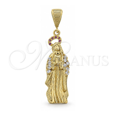 Oro Laminado Religious Pendant, Gold Filled Style Guadalupe Design, with Multicolor Cubic Zirconia, Diamond Cutting Finish, Golden Finish, 5.184.014