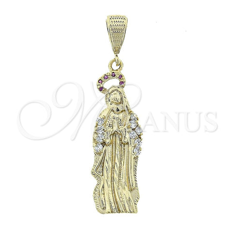 Oro Laminado Religious Pendant, Gold Filled Style Guadalupe Design, with Multicolor Cubic Zirconia, Diamond Cutting Finish, Golden Finish, 5.184.014