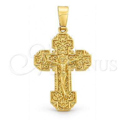 Oro Laminado Religious Pendant, Gold Filled Style Cross Design, Diamond Cutting Finish, Golden Finish, 5.190.011