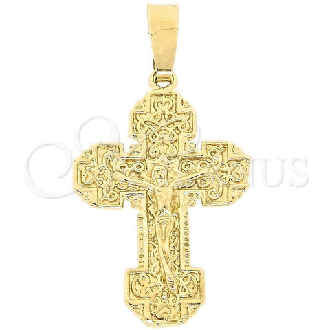 Oro Laminado Religious Pendant, Gold Filled Style Cross Design, Diamond Cutting Finish, Golden Finish, 5.190.011