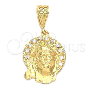 Oro Laminado Religious Pendant, Gold Filled Style Jesus Design, with White Cubic Zirconia, Polished, Golden Finish, 5.187.003