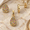 Oro Laminado Earring and Pendant Adult Set, Gold Filled Style Teardrop Design, with Multicolor Crystal, Polished, Golden Finish, 10.164.0016.1