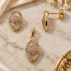 Oro Laminado Earring and Pendant Adult Set, Gold Filled Style Teardrop Design, with Multicolor Crystal, Polished, Golden Finish, 10.164.0012.1